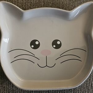 Cute Gray Cat Face Ceramic Pet Bowl with Pink Nose